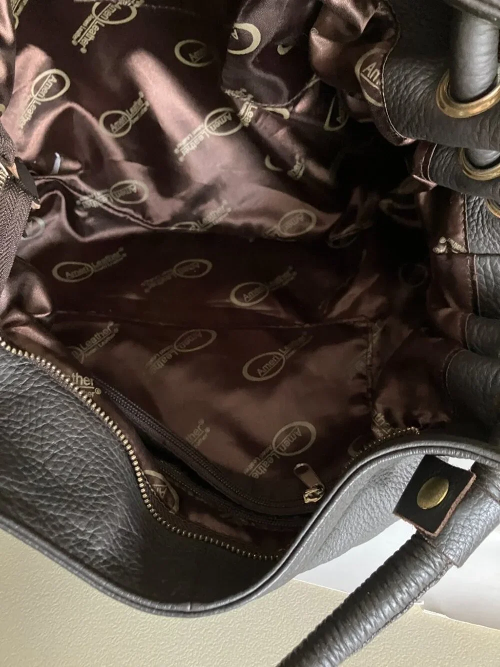 APC XL Brown Pebble Grain Leather Hobo Bag Zippers Pockets